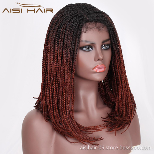 Aisi Hair Synthetic Braid Box Ombre Red Glueless Lace Front Wigs For Black Women Long Straight Heat Resistant Lace Front Wig